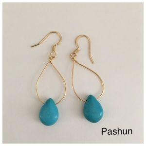 Turquoise on Gold Teardrop Earrings (#1531)